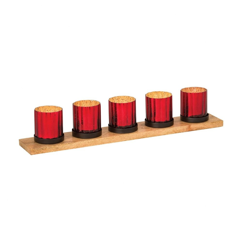22 inch Rectangular Votive Candle Holder Tray Made Of Glass/Mango Wood