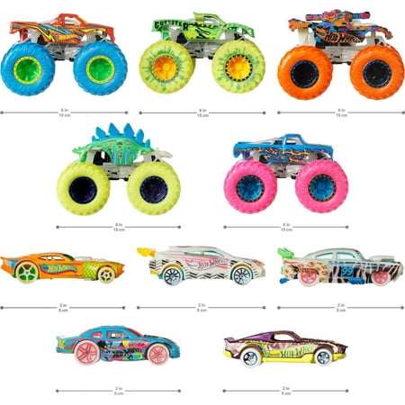 Hot Wheels - Monster Trucks 1:64 Scale Glow in the Dark Vehicles (10-Pack)