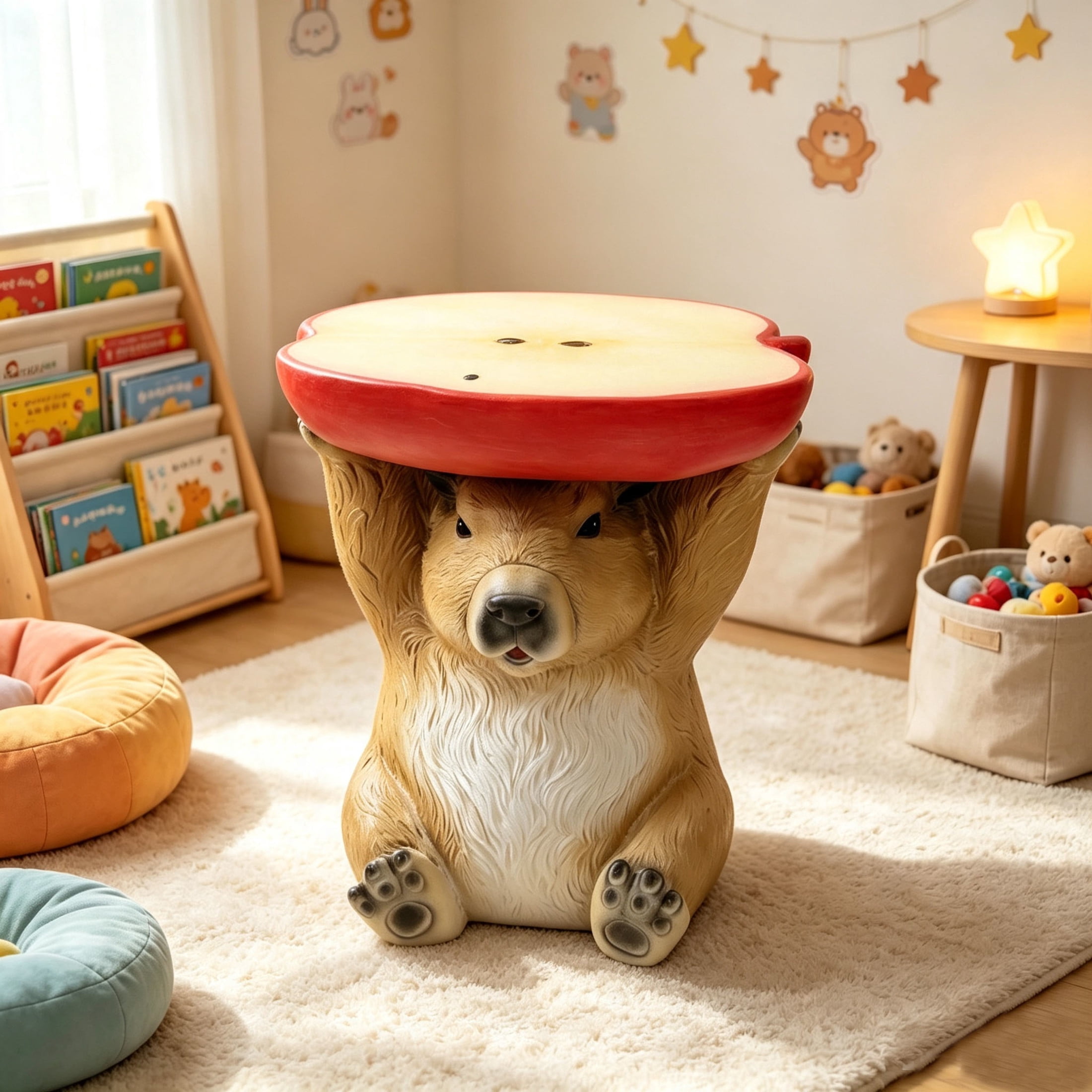 Noble House Capybara Apple Stool, Cute Animal Side Table Decor, Outdoor Creative Figurine Seat for Patio, Garden, Brown