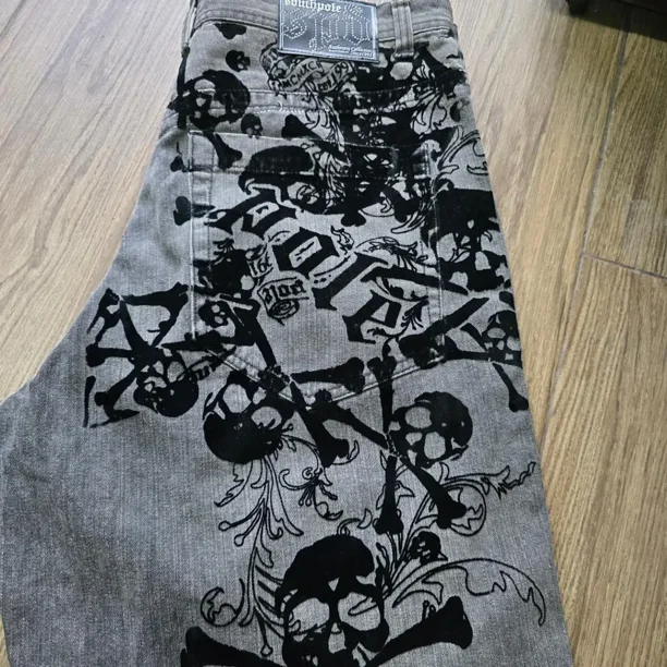Retro southpole jeans skull watermark loose jeans men women y2k