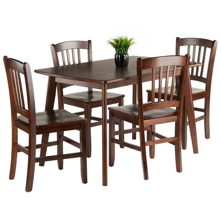 Winsome Wood Shaye 5 PC Dining Table Table 4 Slat Back Chairs Set Walnut Finish