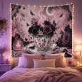 thumbnail image 2 of Ornate Teacup with Black Roses and Moths in a Dreamy Pink Setting, Dreamy Gothic for Dark Art Lovers, Floral Decor Art Print, Birthday Gift Tapestry Wall Hanging for Bedroom and Living Room, 2 of 6