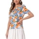 thumbnail image 4 of INSPIRAR CHIC Blusa de manga corta con volantes y cuello Peter Pan de flores para mujer XL Naranja Azul, 4 of 5