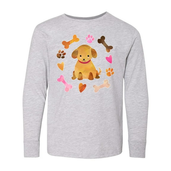 Inktastic Cute Puppy Valentine with Hearts and Bones Long Sleeve Youth T-Shirt