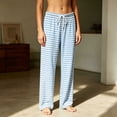 thumbnail image 2 of Women's Pajama Pants Striped Straight Leg Loungewear Drawstring High Waist Casual Pants Lightweight Soft Daily Wear, 2 of 6