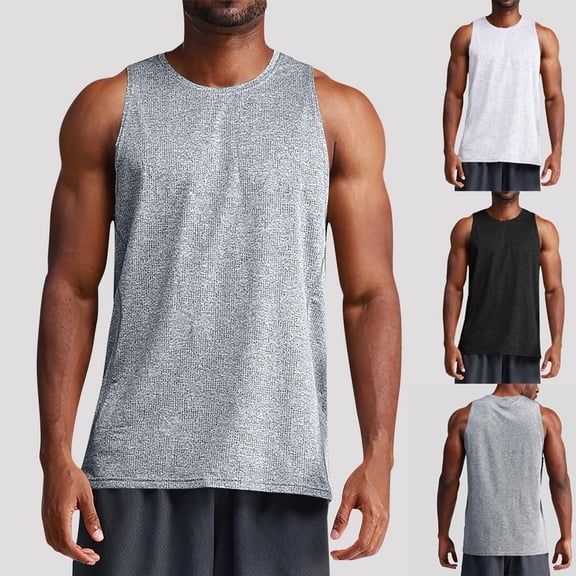 YanHoo Mens Big and Tall Workout Tank Tops Quick Dry Crewneck Sleeveless T-Shirts Breathable Solid Color Shirts Summer Running Gym Muscle Tee