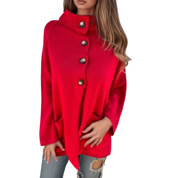 Ediodpoh Women Winter Oversized Cardigans for Women Neck Lapel Long Sleeve Solid Color Coat Red L
