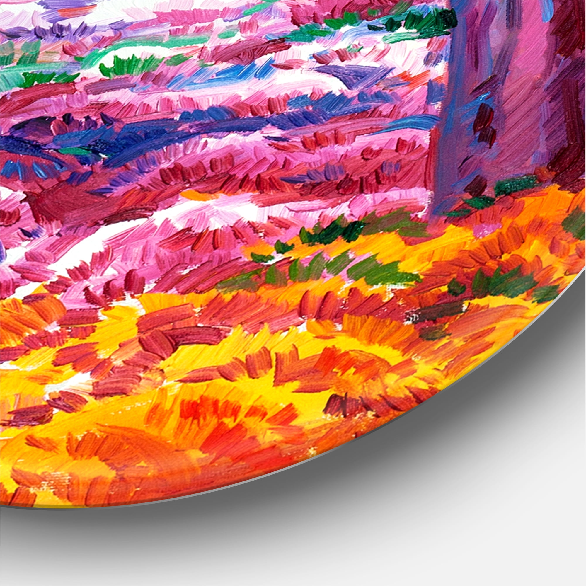 Designart 'Pink Flowering Colorful Spring Forest' Lake House Circle Metal Wall Art 11x11 - Disc of 11