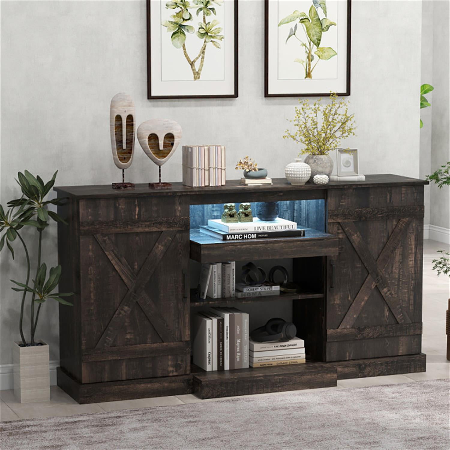 Demi Bonn TV Stand for 65" TVs, Entertainment Center with 20 Color Led Lights, Modern Media TV Console Table for Living Room Bedroom, Brown