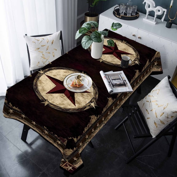 Western Stars Brown Tablecloth Rectangle Table Cloth 60x120 , Waterproof Tablecloth Outdoor Table Cloth, Farmhouse Country Vintage Wood Grain Washable Table Cover for Kitchen Dining Party
