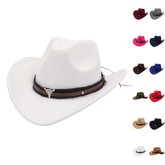 UJNDER Unisex Western Cowboy Style Hat Jazz Bowler Hat Cow Head Decoration Ethnic Style Party Summer Hats for Women 2026 01_White,S