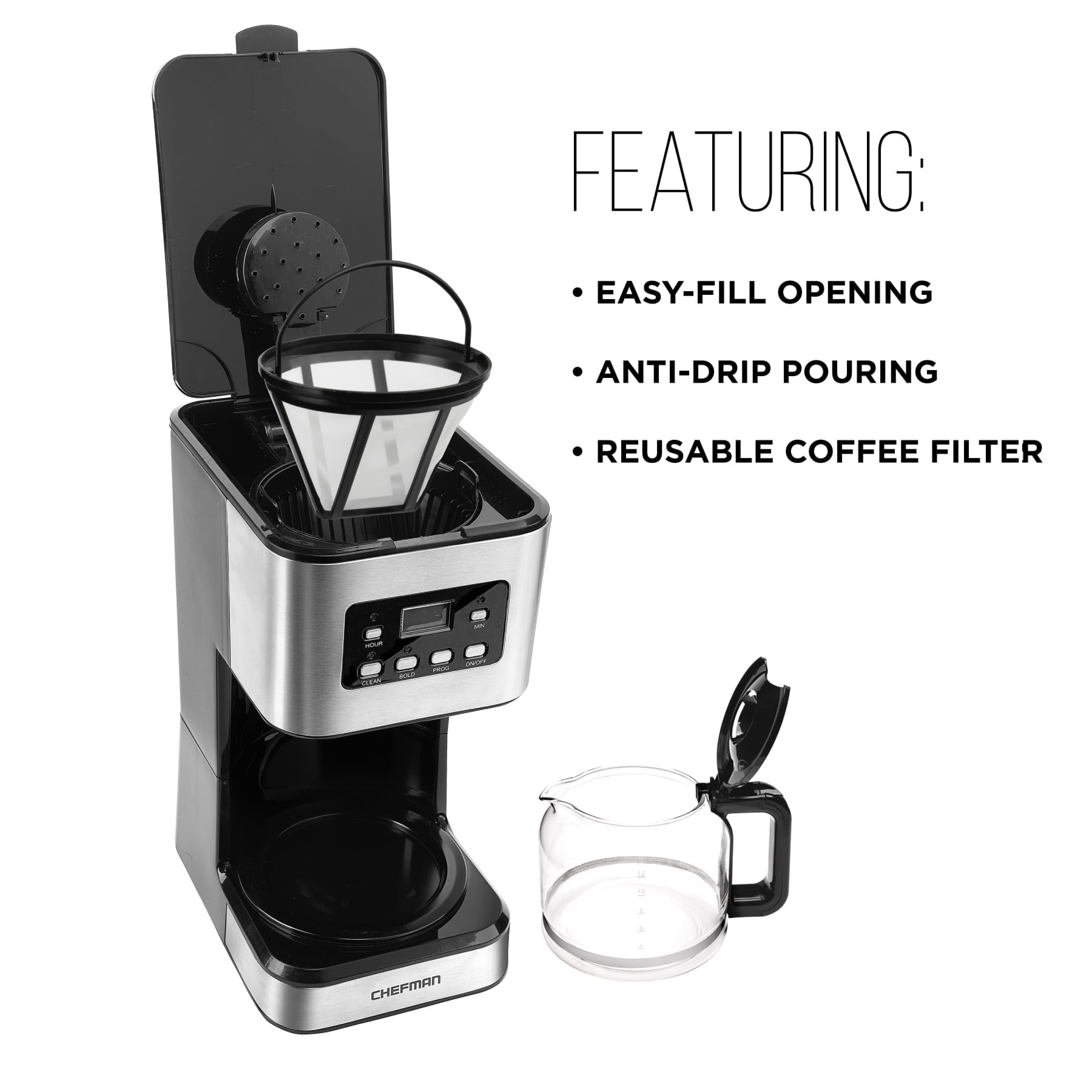 Chefman 12-Cup Programmable Digital Coffee Maker w/ Auto Shut Off - Stainless Steel