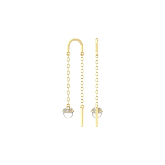ARAIYA FINE JEWELRY 10K Yellow Gold Round Diamond and Pearl Dangle Earrings (1/5 cttw, I2-I3 Clarity, I-J Color)