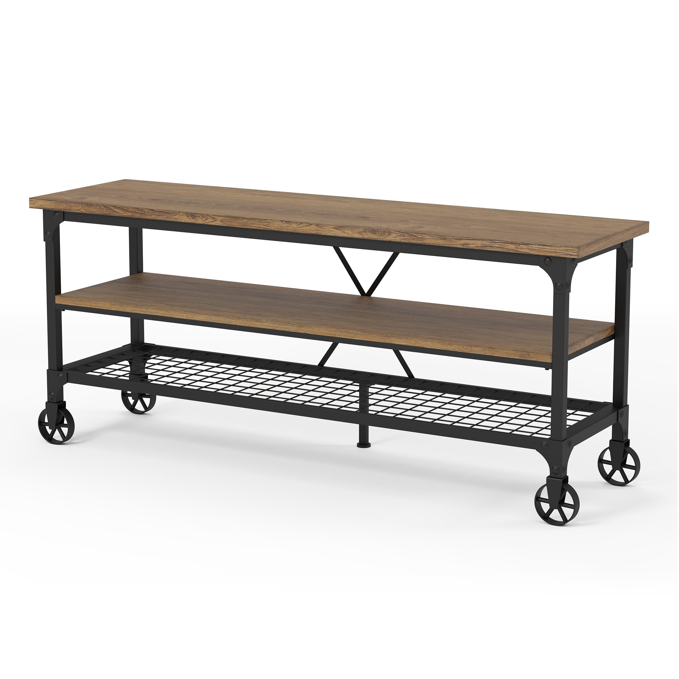 FOA Janson TV Stand for TVs up to 60" with Casters, Medium Oak