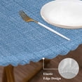 thumbnail image 3 of Blue Burlap Texture Round Tablecloth, Fitted Table Cover with Elastic for 45"-54" Round Tables, Farmhouse Vintage Blue Table Cloth Outdoor Indoor Dinning Party Waterproof Tablecloths, 3 of 7
