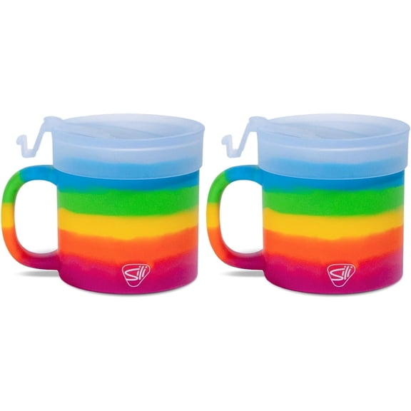 Silipint 16oz Silicone Coffee Mug Tumbler with Flip Lid – Unbreakable Dishwasher Safe Microwave Oven & Freezer Compatible – Non-Toxic Reusable Cup for Coffee Tea or Cold Drinks, Prism - Pack of 2