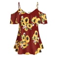 thumbnail image 2 of Débardeurs d'Entraînement Grande Taille pour Femmes Été, Blouse à Manches Courtes Froides Imprimée Tournesol avec Volants Rouge, 2 of 6