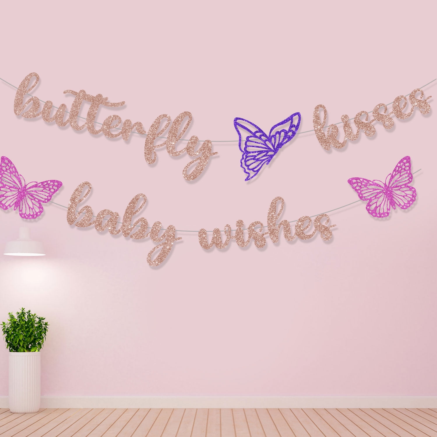 Butterfly Kisses Baby Wishes Baby Shower Decorations, Rose Gold