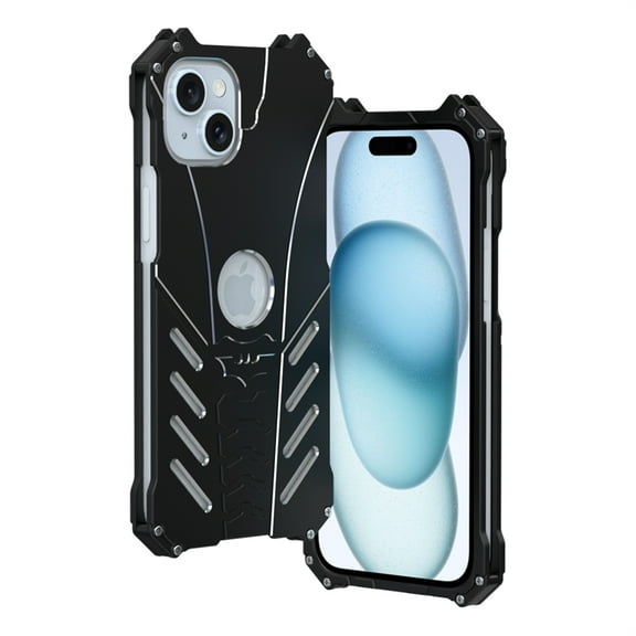 ELEHOLD Heavy Duty Metal Case for iPhone 15 Hollow Design Heat Dissipation Rugged Military Grade Aluminum Alloy Metal Bumper Shockproof Protection Armor Case for 6.1" iPhone 15