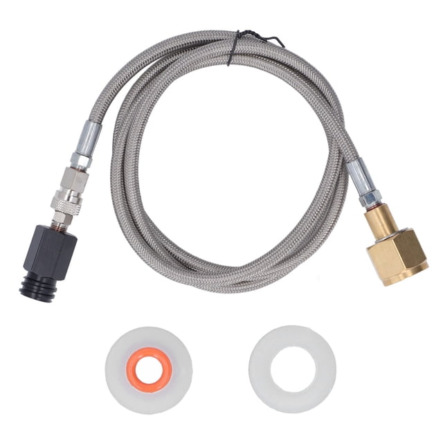Adaptador de recarga de soda, conector de tanque de llenado de cartucho de cilindro de CO2 con manguera de 60 pulgadas, manguera de acero inoxidable CGA320
