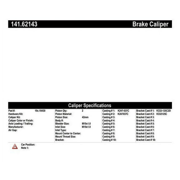 Centric Parts Disc Brake Caliper P/N:141.62143