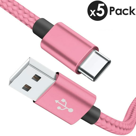 5-Pack Type C Cable Fast Charging Nylon Braided Cable USB-C Type-C 3.1 Data Sync Charger Cable Cord For Samsung Galaxy S8 S9 S10 Plus Note 8 Note 9 Nexus 5X 6P OnePlus LG G6 G7 V30/40/50 Google Pixel