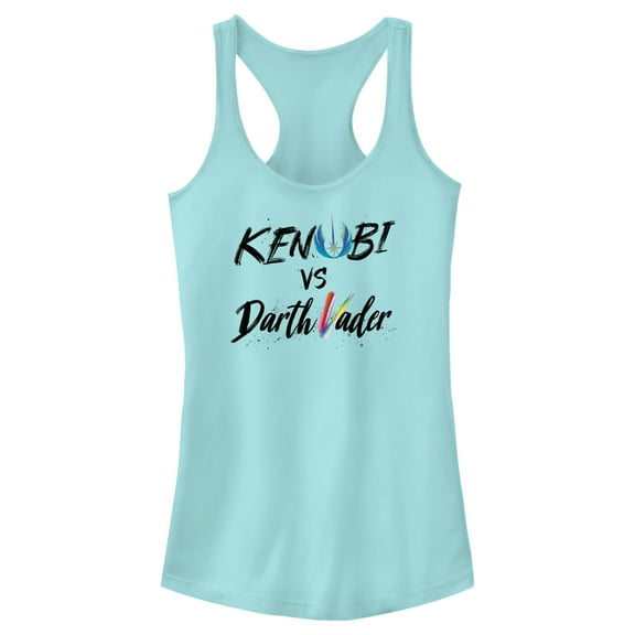 Junior's Star Wars: Obi-Wan Kenobi Darth Vader vs Kenobi Rainbow Text Racerback Tank Top Cancun 2X Large