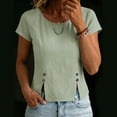 thumbnail image 4 of GUACER Cotton Linen Short Sleeve Tops for Women Crew Neck Button Detail Side Slit Blouses for Casual Summer, 4 of 6
