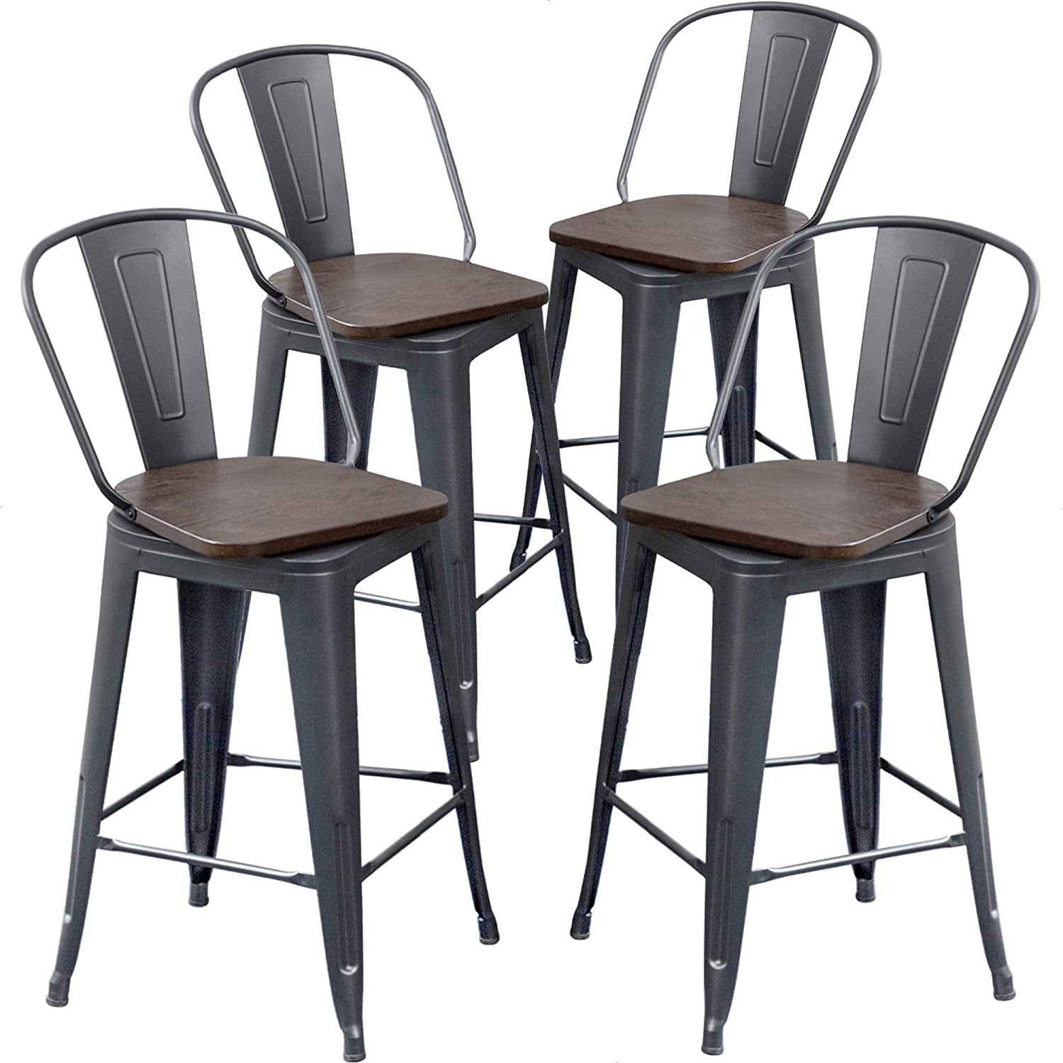 Copper Set of 4 Metal Wood Counter Stool Kitchen Dining Bar Chairs Rustic New 