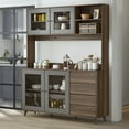 thumbnail image 4 of MONSLIPA Kitchen Pantry Storage Cabinet, Kitchen Hutch Sideboard Buffet Cabinet Wood Cupboard with Glass Door and 4 Storage Drawers, Walnut, 4 of 7
