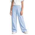 thumbnail image 2 of ITSAME Girls Wide Leg Cargo Pants Elastic Waist Multi-Pocket Loose Fit Kids Full Length Casual Pants Blue Size 13-14, 2 of 5