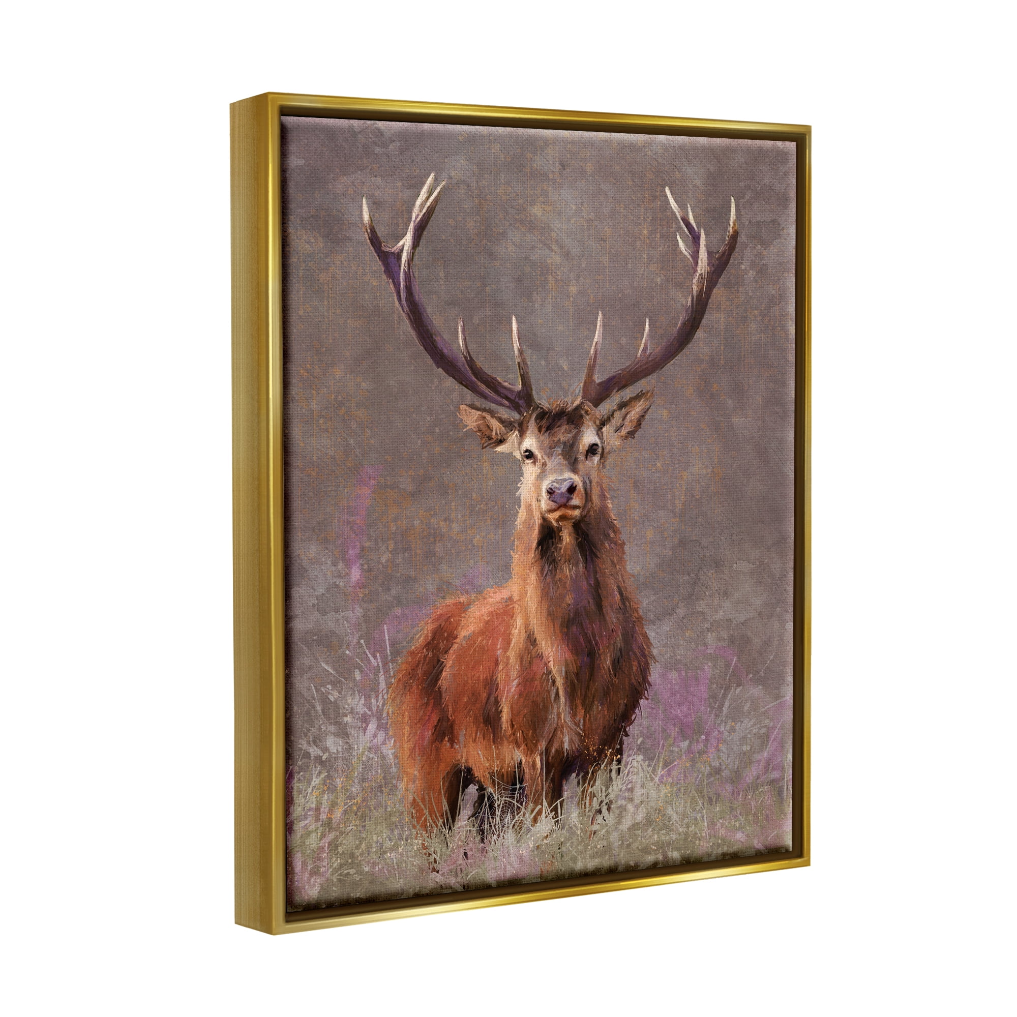 Stupell Elk Portrait Forest Grove Animals & Insects Painting Gold Floater Framed Art Print Wall Art