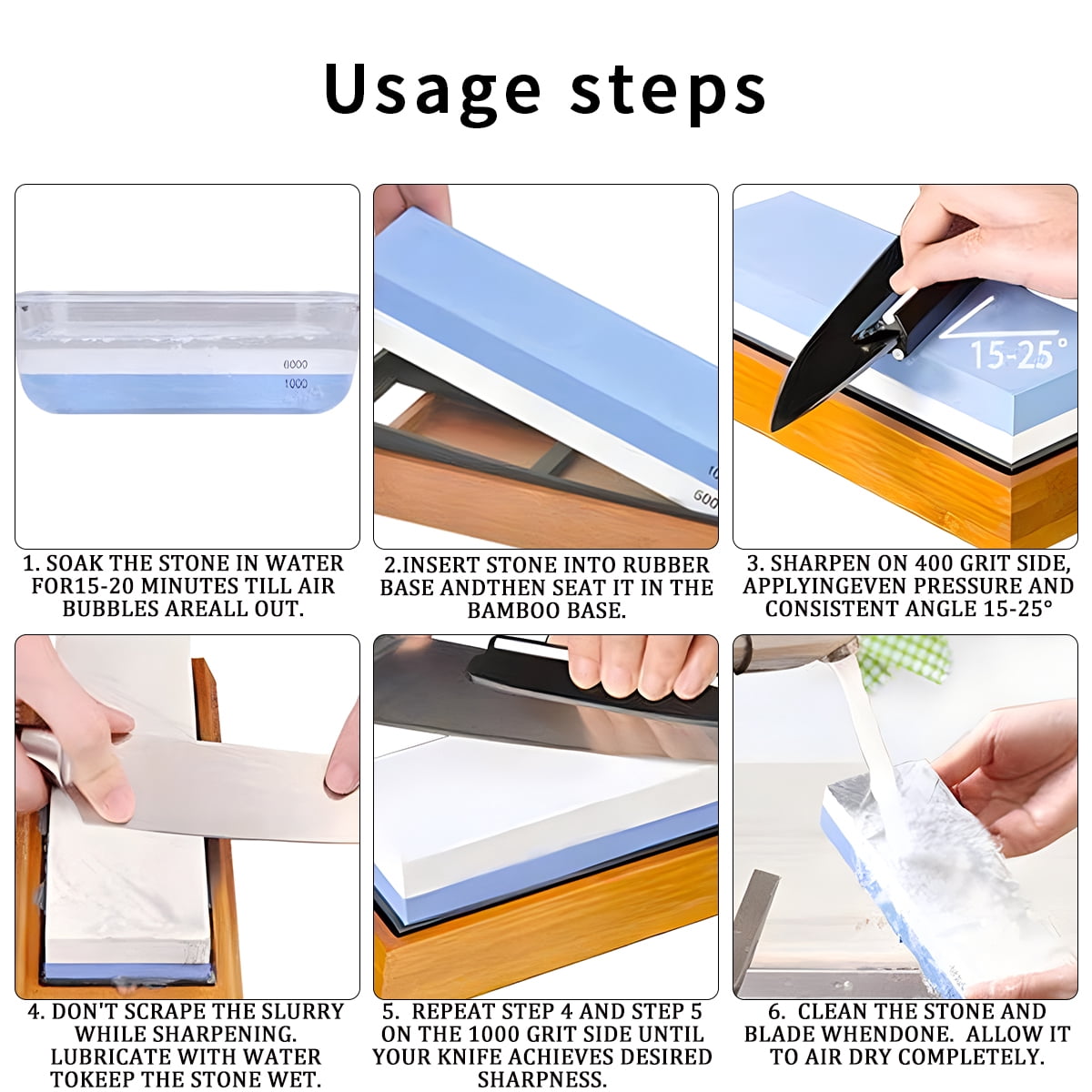 Kabuer Dual Whetstone Knife Sharpening Stone Set, 4-Side Multi-Grit