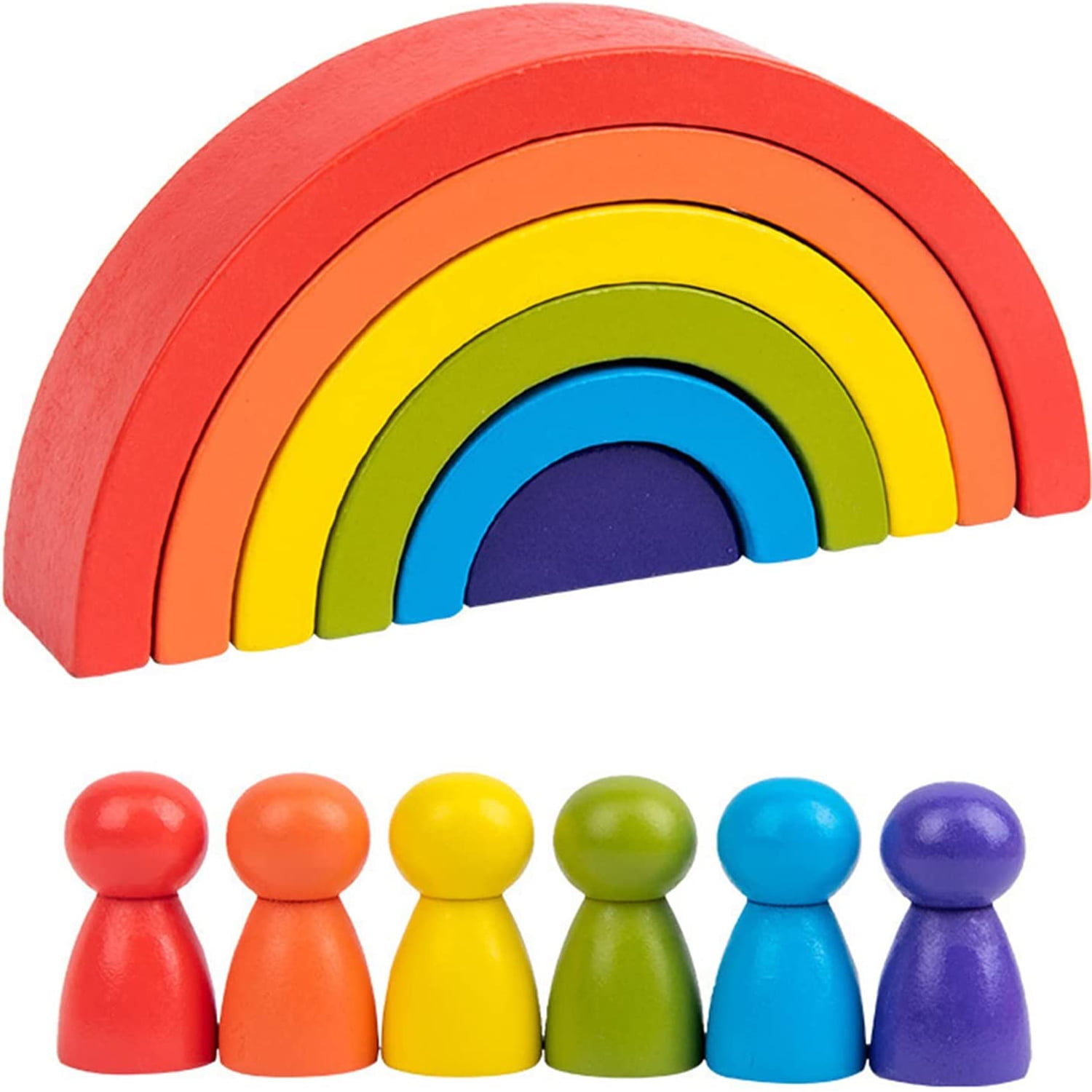 Rainbow Wooden Building Blocks Stacking Toy Early Education Montessori Toys Baby Building Blocks