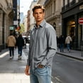 thumbnail image 2 of GrmtClth Shirts for Men Regular Fit Long Sleeve Wrinkle Free Solid Collared Button Down Comfort Business Travel Tops Gray XL, 2 of 7