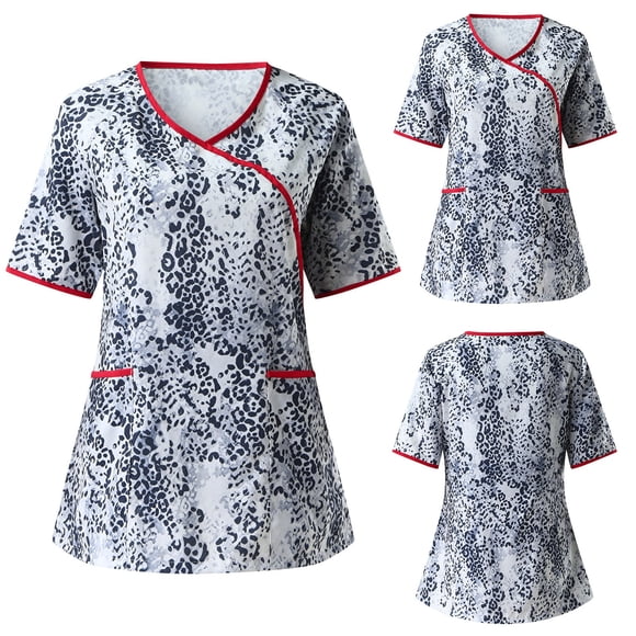 DPTALR Women's Concise Printed Nurse's Clothing Nurse's Short Sleeve Top