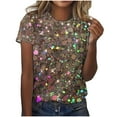 thumbnail image 2 of EQWLJWE Women's Oversized Sparkly Sequin Tops Trendy Short Sleeve Glitter Dressy Blouses Round Neck Party Club Pullover Sequins Shirts New Year Gifts(Multicolor,S-6Xl), 2 of 5