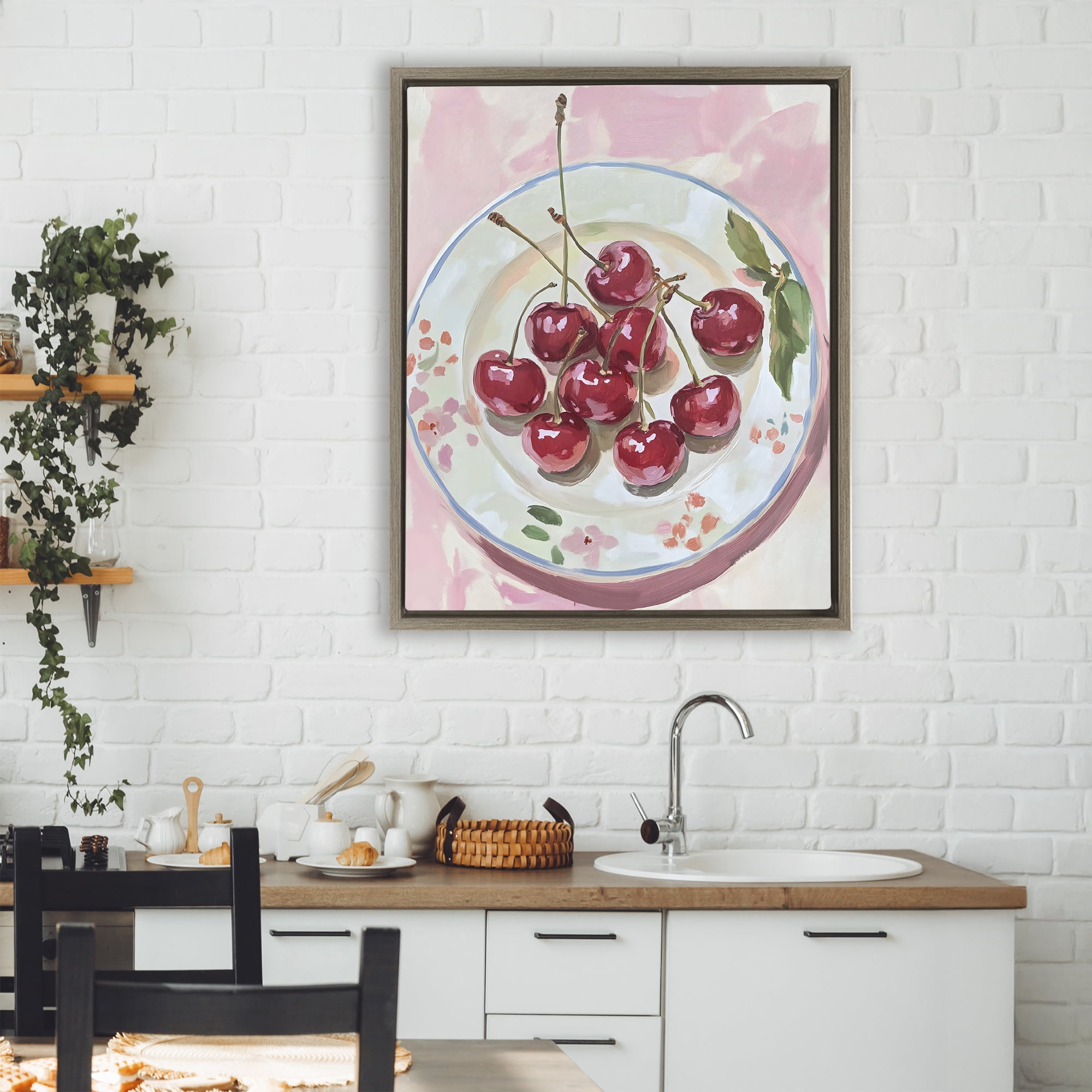 Stupell Industries Plate of Summer Cherries Brown Framed Floater Canvas Wall Art, design by The Prints Vibe