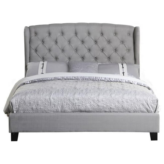 Frances Upholstered Linen Blend Platform Queen Bed, Grey