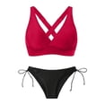 thumbnail image 5 of Ticikt Women's Solid Color Bikini Swimsuits V Neck High Waisted 2 Piece Bathing Suits for Swimming Beach,Color:Red,XXL, 5 of 5