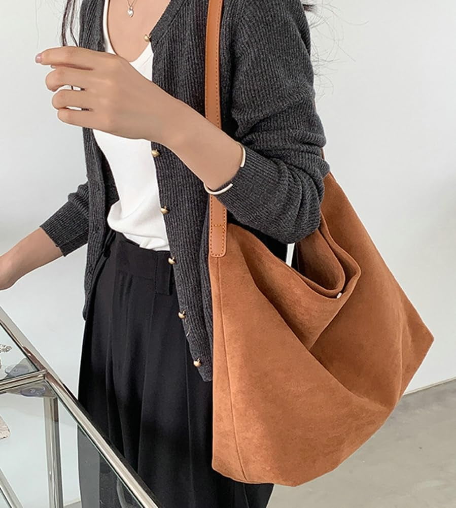Zhengup Slouchy Suede Tote Shoulder Bags for Women Large Soft Underarm Bag Working Purse Handbag Travel Satchel Winter Fall