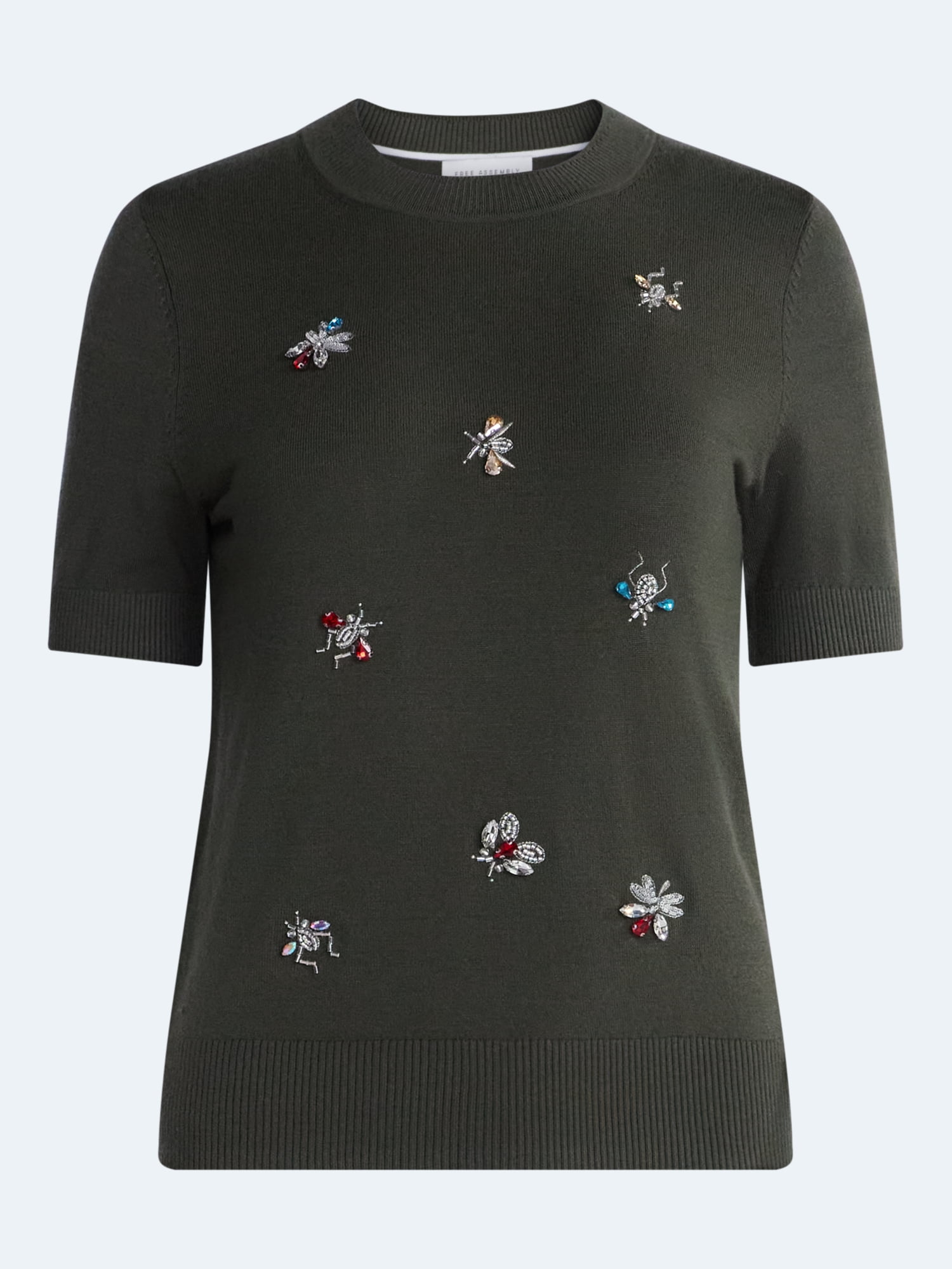 Free Assembly Women's and Women's Plus Embellished Cozy Yarn Sweater with Short Sleeves, Sizes XS-4X