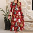 thumbnail image 2 of Women's Christmas Printed Fashionable Loose Round-Neck Dress, Holiday Print, Casual Wear, Retro Style, Comfort Fit, Everyday Dress, Festive,Deep Red,S, 2 of 5