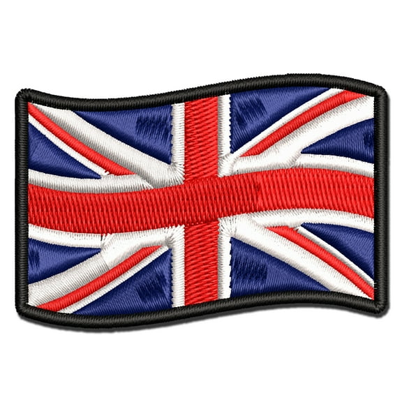 Great Britain with Waving Flag Union Jack Cute Applique Multi-Color Embroidered Iron-On Patch - 2.5 Inch Small