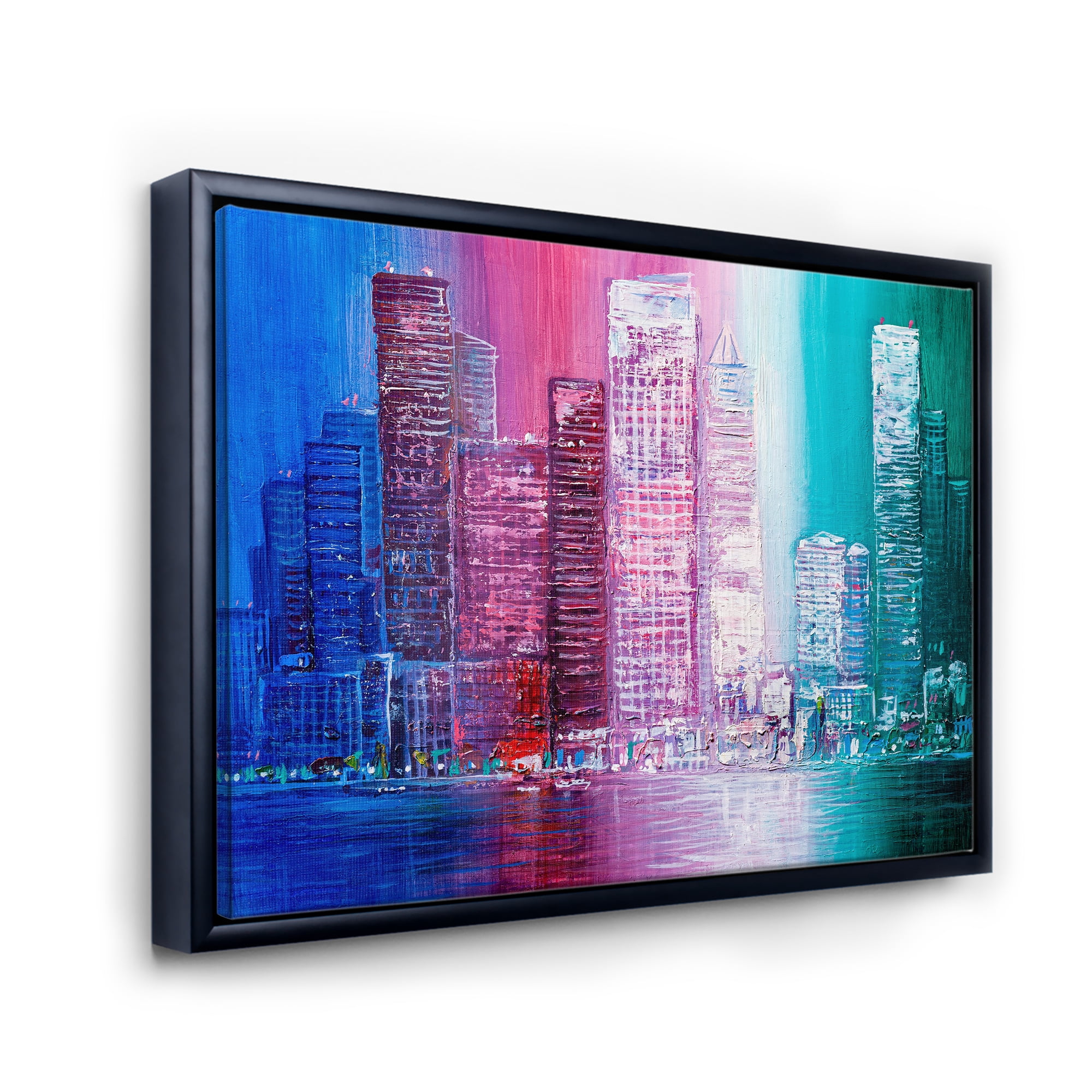 Designart 'Abstract Style Cityscape Panorama Skyscrapers II' Modern Framed Canvas Wall Art Print