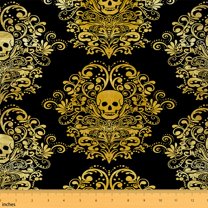 Homewish Vintage Damask Floral Fabric by the Yard 1 Yard,Gothic Skull Skeleton Home Decor Fabric by the Yard,Gold Victorian Sewing Fabric For Men Women,Breathable Bedroom Decorative