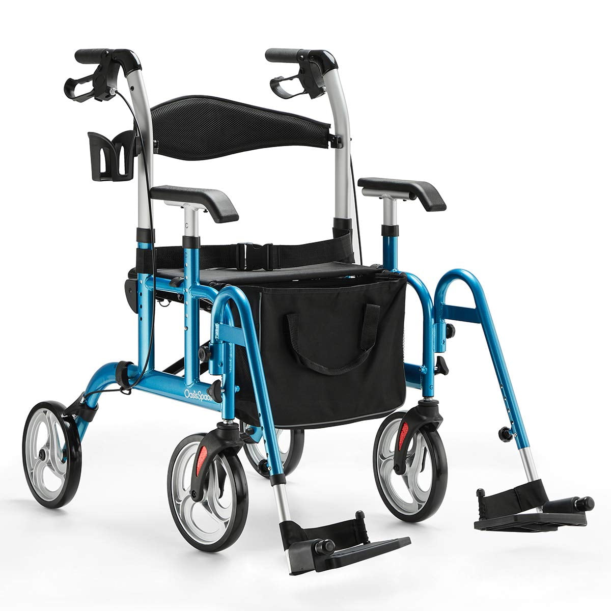 OasisSpace 2 in 1 Rollator Walker with Footrest Transport Walker Chair with 10 inch Wheels