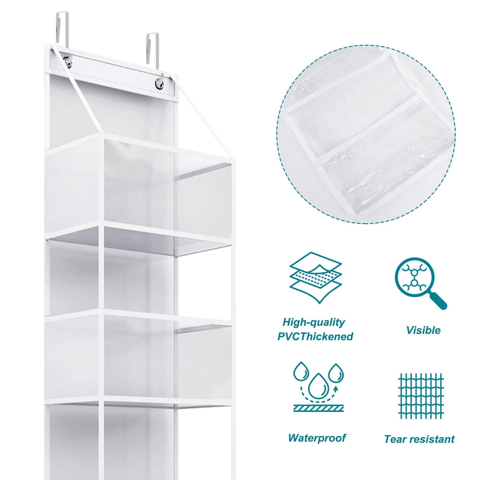 Bevtee 2-Pack Over-the-Door Organizer, 5-Shelf with Clear Pockets photo 2