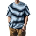 thumbnail image 2 of ADSSDQ Men's Loose T-Shirts Trendy Casual Striped Round Neck Short Sleeve Basic Tees Light Blue 2XL, 2 of 4