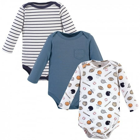 

Hudson Baby Infant Boy Cotton Long-Sleeve Bodysuits 3pk Basic Sports 12-18 Months